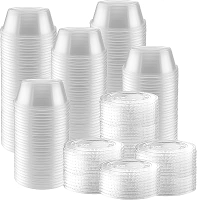 NYHI 2 oz Small Clear Plastic Cups Disposable Jello Shots with Snap on Leak Proof Lids Small Shot Cups Food Storage Containers for Party Portion Control Sauces Spices Liquid Dip 500