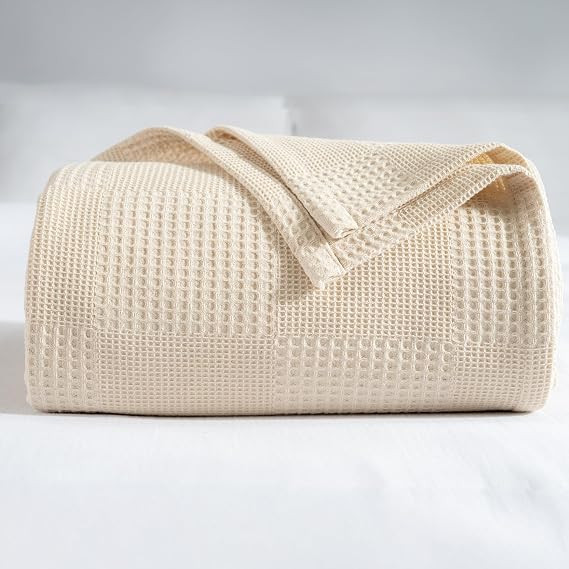 Waffle Desenli Pike Yatak Örtüsü Natural Krem, Tek Kişilik Pike 160x230 cm, 100% Pamuk, Hafif 4 Mevsim Kullanım