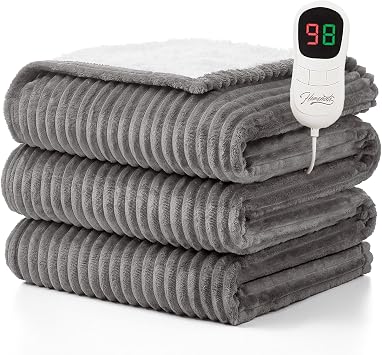 Homemate Heated Blanket Electric Throw - 50"x60" Heating Blanket Throw 1/2/4/6/8 Hours Auto-Off 10 Heat Levels Over-Heat Protection Soft Flannel Sherpa Heater ETL Certification