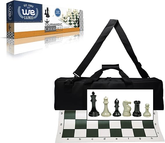 WE Games Premium Tournament Chess Set with Deluxe Black Canvas Bag, Super Weighted Staunton Chess Pieces - 4 Inch King