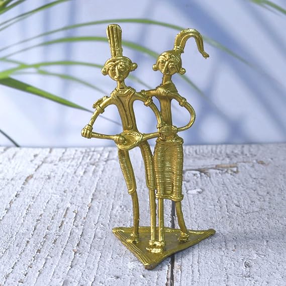 Handcrafted Brass Dhokra Art | Tribal Couple Figurines for Home Decor | Decorative Traditional Idols (6inch)