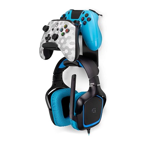 BRAINWAVZ The UberAtlas Dual Game Controller & Headphone Stand Wall Mount Holder for Xbox ONE, Series X, PS5, PS4, PS3, Switch, STEELSERIES Gamepad & More, Stay Organized No Screws