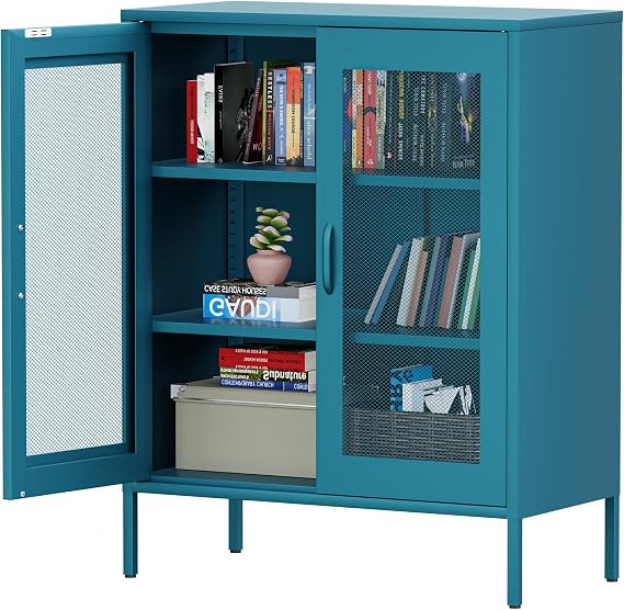 Chshin Metal Locker Storage Cabinet with 2 Mesh Doors and Adjustable Shelves,Blue Metal Locker Cabinets,Coffee Bar Cabinet,Kitchen Pantry Storage Cabinets for Home,Sideboard,Office(40" H)