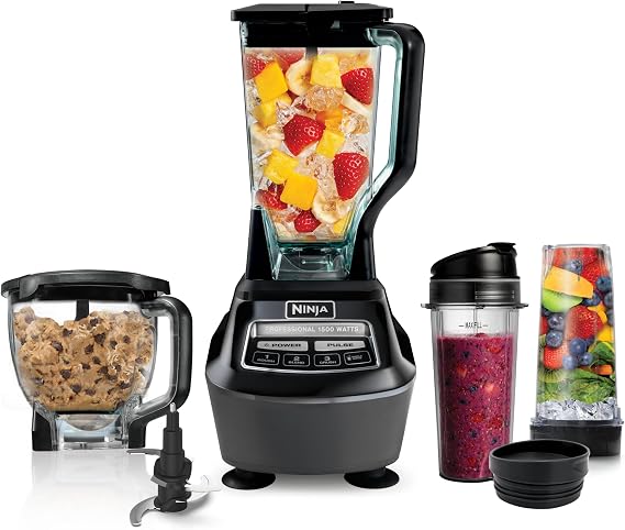 Ninja Mega Kitchen System, 1500W, 72oz Pitcher, 8-Cup, Black, BL770 | 1500W all-in-one blends smoothies, processes salsa & dough. 72-oz pitcher, 8-cup processor bowl, (2) 16-oz cups.