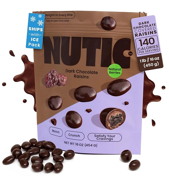 Nutic Gourmet Chocolate Covered Raisins - Dark Chocolate, Bulk Bag of Candy Snacks, Perfect for Movies, Bites of Raisins & Chocolate Candies - 1 Lb