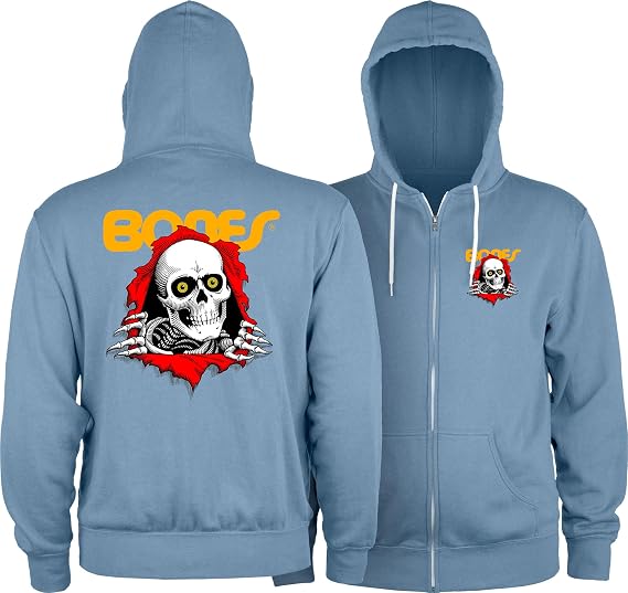 Powell Peralta Ripper Lightweight Zipper Hooded Sweatshirt, Misty Blue, Extra Large