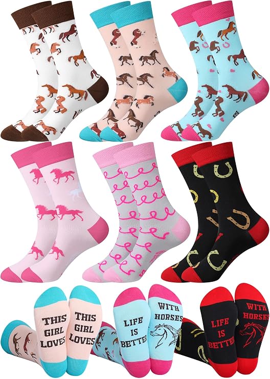 Hercicy 6 Pairs Funny Horse Socks for Women Riding Christmas Gift