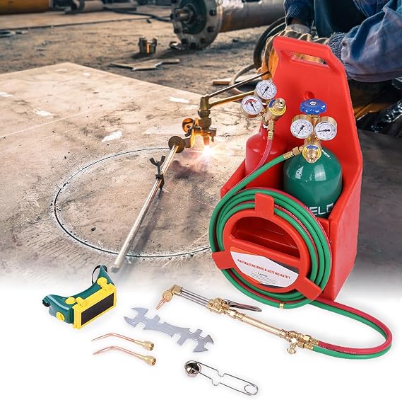 Oxygen Acetylene Welding Torch Kit,Portable Cutting Torch Kit, Long Pipe Brass Nozzle Welding Torch Kit with Gauge, Welding Cutting Torch Kit Soldering Equipment, Gas Cylinder Welding Cutting Tools