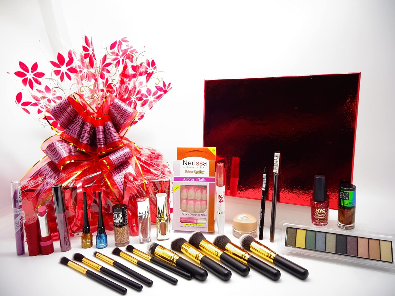 Make Up Beauty Bundle For Women, Make Up Gift Hamper, Gift Set, Professional 10Pcs Kabuki Makeup Brushes, Eye Shadow Palette, Nail Polish, lipstick, Foundation, Lip Gloss, Nails, Bundle Hamper, 1 Count Pack of 1