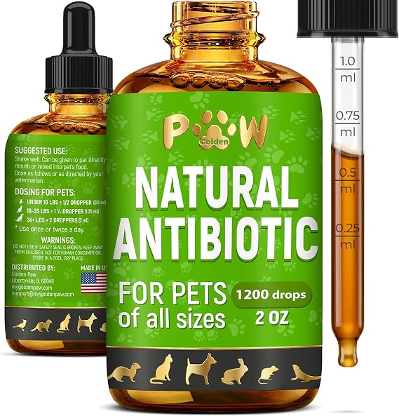 Dog Antibiotics for Infections, Kennel Cough, Wounds, UTIs, Allergies, Itching Natural Antibiotics for Cats to Support Skin, Coat, Digestion Liquid Form for Oral Use All Pet Ages 2 oz