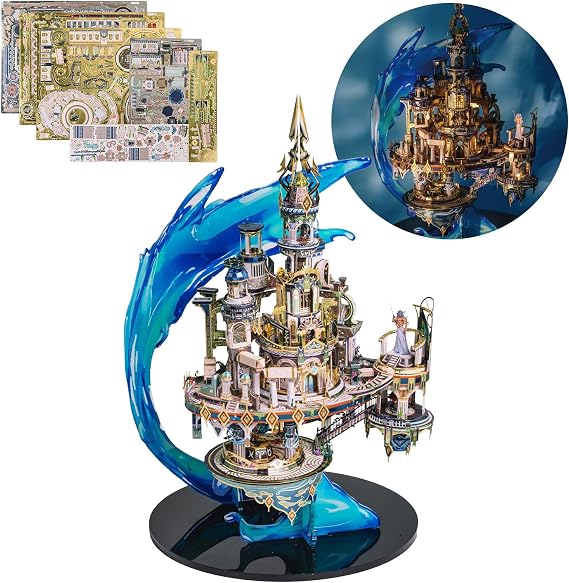MU 3D Metal Puzzle for Adults Atlantis Palace Lost World DIY Metal Model Kit Assemble Architecture Assemble Brain Teaser Christmas Birthday New Year Girlfriend Gift Desk Home Decoration