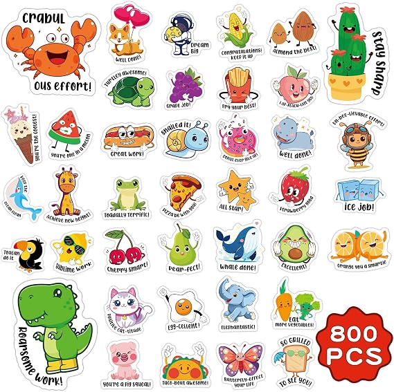 800PCS Fun Stickers for Kids, Positive Stickers for Kids Classroom, Classroom Prizes Elementary, Removable Teacher Stickers for Grading and Rewards