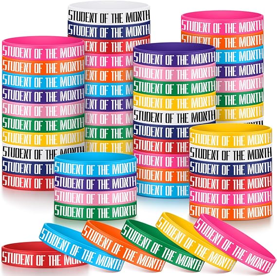100 Pcs Student of The Month Wristbands, 10 Colors Reward Bracelets