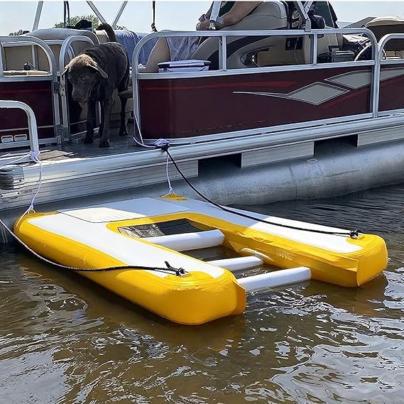 Inflatable Dog Water Ramp - Heavy Duty Pet Ladder with Non-Slip EVA Mat for Swimming Pools, Lakes, Yachts, and Docks