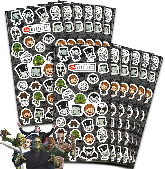Universal Monsters Stickers Party Favors for Boys & Girls 12 Pack Bundle | Horror Movie Sticker Sheets for Kids Birthday Party Goodie Bags, Halloween Trick or Treat Hand Outs - Monsters Party Supplies