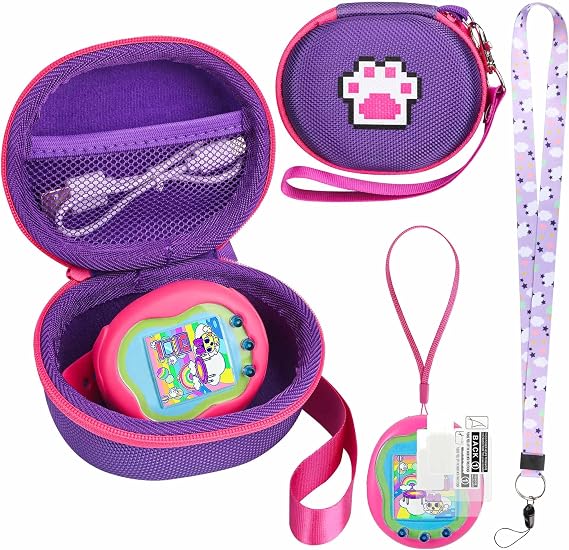 Carrying Case for Tamagotchi, Travel Case Compatible with Tamagotchi Uni, Pix, Original & Nano, Protective Case with Neck Strap, Lanyard & Screen Protector (Not Included Machine) (Purple)