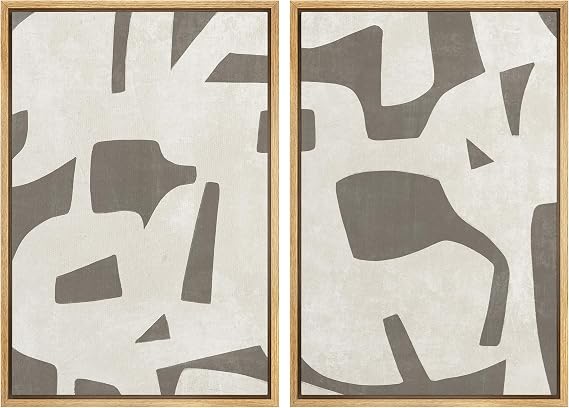 MUDECOR Framed Canvas Print Wall Art Set Mid-Century Tan Paint Strokes Abstract Shape Illustrations Modern Art Decorative Bohemian Colorful Chic for Living Room, Bedroom, Office - 16"x24"x2 Natural