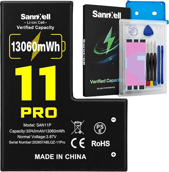 Upgraded High Capacity Battery for iPhone 11 Pro Replacement, 13060mWh 0 Cycle A2160 A2215 A2217 Model, Ultra Long Lasting Li-ion Battery with Full Repair Tool Kit