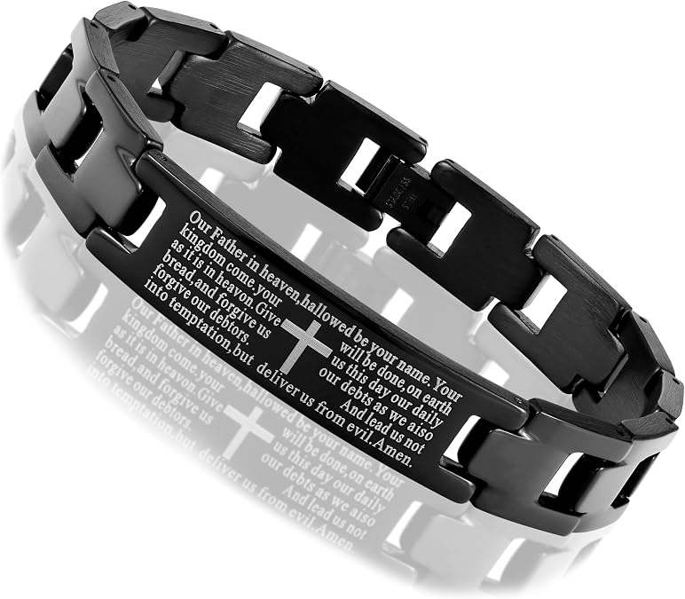 Urban Jewelry Mens 316L Stainless Steel Cross Prayer Bangle Bracelet