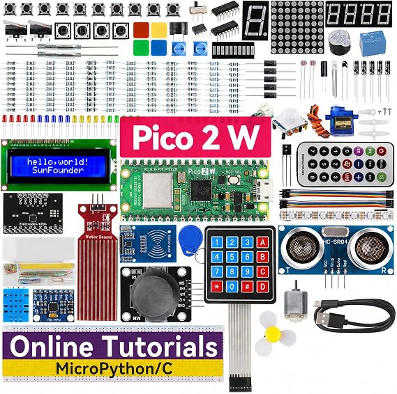 SunFounder Raspberry Pi Pico 2 W Ultimate Starter Kit with 110+Video Courses Online Tutorials, 96 Projects (16 IoT Projects), MicroPython, C++ (Compatible with Arduino IDE)