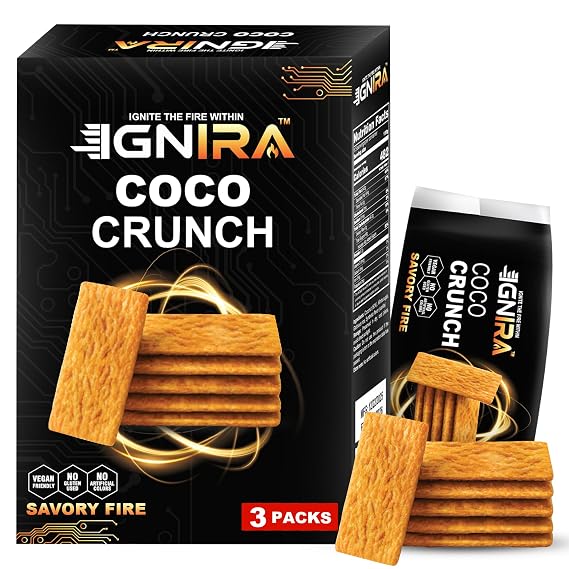 IGNIRA COCO Crunch Coconut Crackers, Crispy Plant-Based Coconut Chips, Toasted Coconut Cookie Thins, Premium Snack Treats, Creative Snacks for Adults & Kids, 1 Box (3 Packs, 1.76 oz Each)