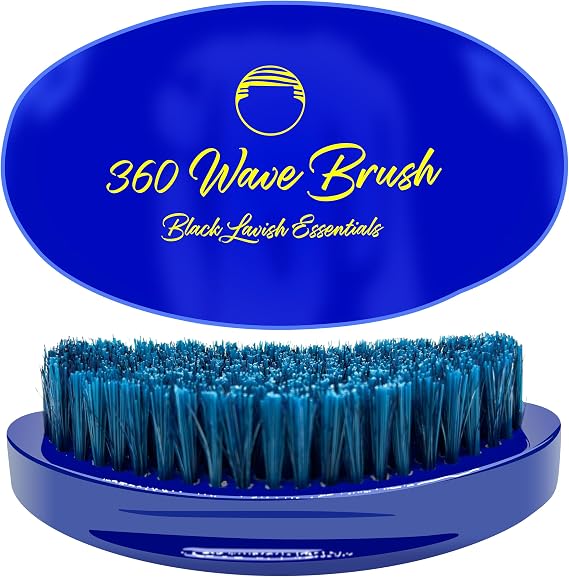 360 Wave Brush, Build Deeper Waves, Soft & Hard Boar Bristle Curved Brushes (Medium-Hard, Blue)