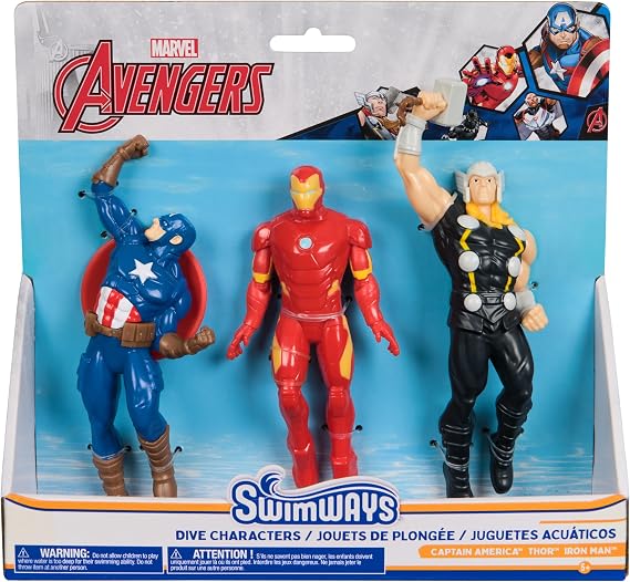 SwimWays Marvel Avengers Dive Characters 3-Pack of Pool Toys for Ages 5+ | Weighted Waterproof Figurines Sink and Encourage Active Summer Play; Builds Swimming Confidence With Diving Games and Races
