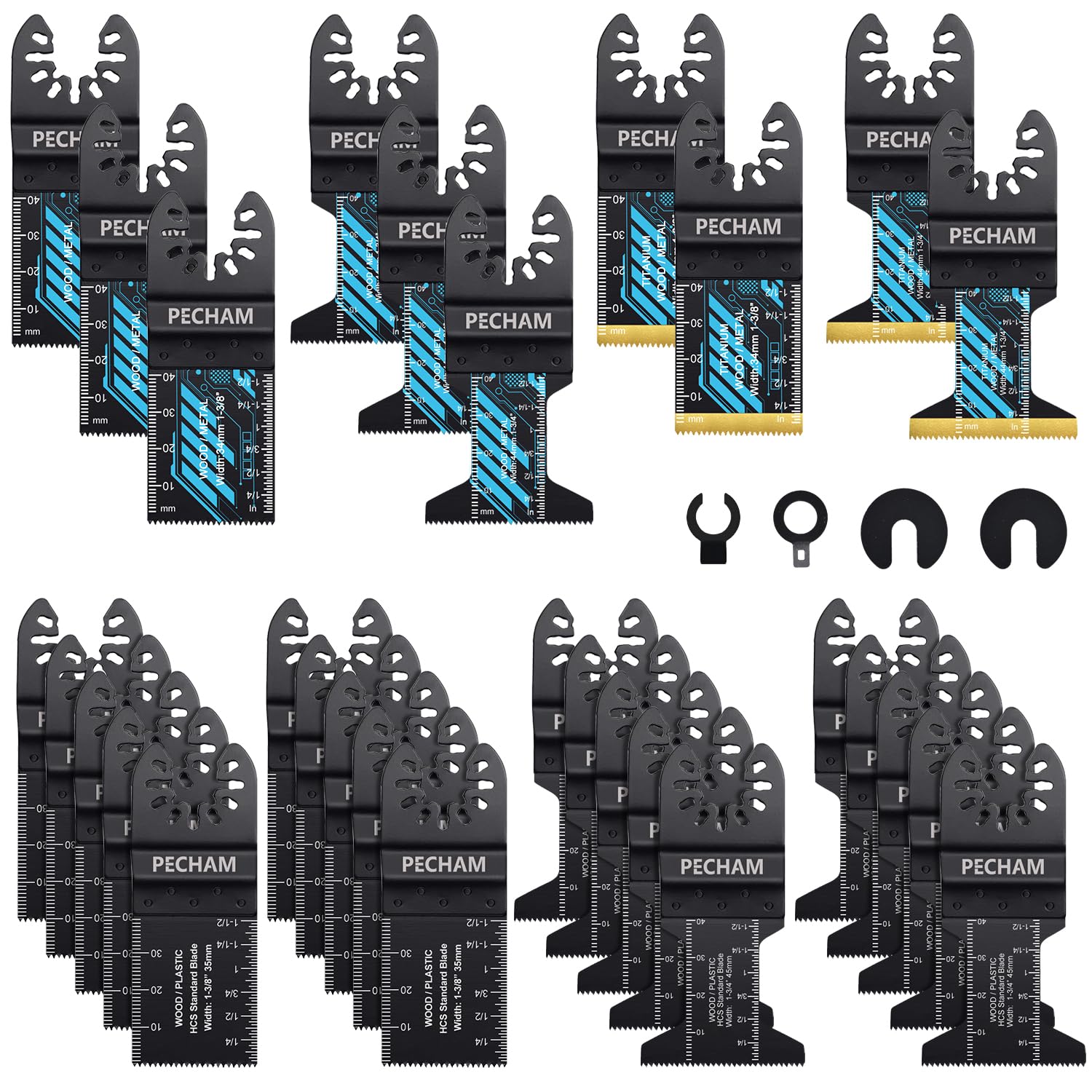 PECHAM Oscillating Tool Blade, 34PCS Universal Wood Metal Oscillating Multitool Quick Release Saw Blades Fit Porter Cable Black & Decker Rockwell Ridgid Ryobi Milwaukee DeWalt Chicago Craftsman