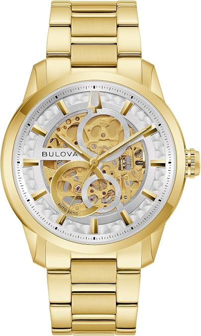 Bulova Men's Automatic Sutton Watch, Gold-Tone Stainless Steel Case & Silver-White Dial (Style: 97A201)