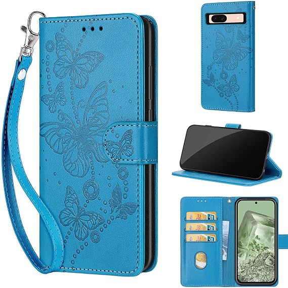 Wallet Case for Google Pixel 8A, Blue Butterfly