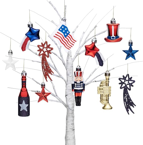 Valery Madelyn 4th of July Tree Decorations for Patriotic Memorial Day Ornaments, 12ct Red White Blue Shatterproof Americana Nutcracker Hanging Ball Decor for Independence Day USA 250th Anniversary