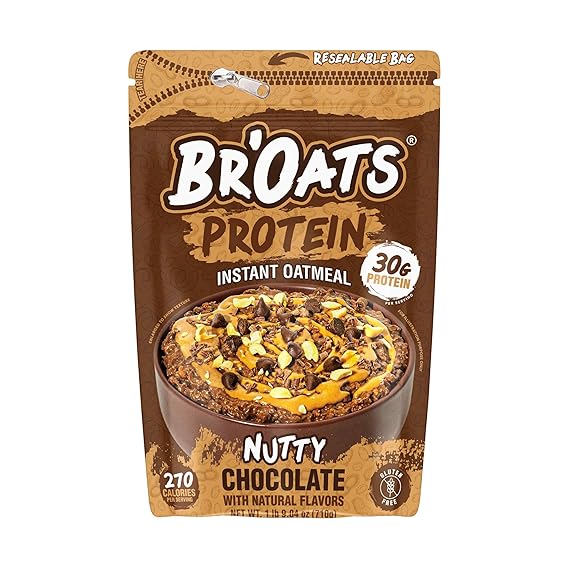 Br'Oats High Protein Oatmeal With 30g Of Protein Per Serving - Protein Packed Gluten Free Delicious Tasting High Protein Oats (Pack of 1, Nutty Chocolate)