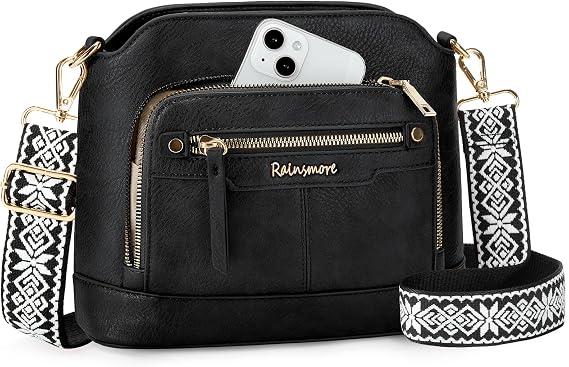 RAINSMORE Women's Shoulder Bag Waterproof PU Leather Medium Crossbody Bag with Multiple Pockets Handbags Women's Shoulder Bag with Adjustable Wide Strap