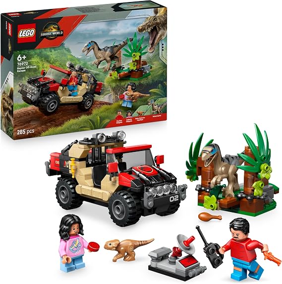 LEGO Jurassic World Raptor Arazi Kaçışı 76972 | 6 Yaş ve Üzeri Çocuklar için Reuben ve Yavru Dolores Evcil Dinozor Figürü İçeren Oyuncak Yapım Seti, Hediye Fikri (285 Parça)