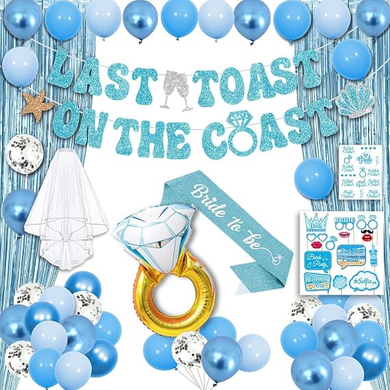 Last Toast on the Coast Bachelorette Decorations Blue Set