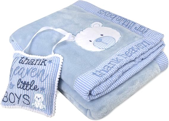 Baby Essentials 30x40 Fleece Baby Blanket with Satin Trim for Boys, Girls Baby Blanket with Door Decor (Bear with Sign)