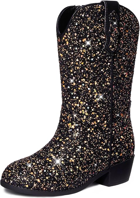 Motasha Glitter Girls Cowgirl Boots Sparkly Cowboy Dress Boots For Toddler To Big Kid Mid Calf Pointed Toe Party Birthday Horse Riding