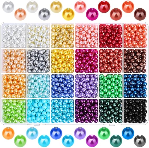 Pearl Beads for Jewelry Making, Caffox 1680PCS Round Glass Pearls Beads with Holes for Making Earring, Necklaces, Bracelets and Jewelry DIY Craft 24 Multicolors