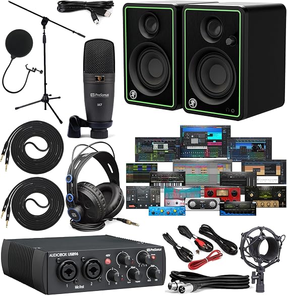 PreSonus AudioBox 96 Audio Interface with Studio One Artist Software Pack with CR4-X Creative Reference Multimedia Monitors and 1/4 Instrument Cables