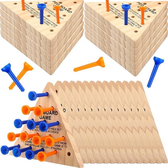 30 Packs Wooden Peg Game Tricky Triangle Game Family Wooden Board Game Wood Puzzles Strategy Toy for Family Travel Gathering Teens Adult