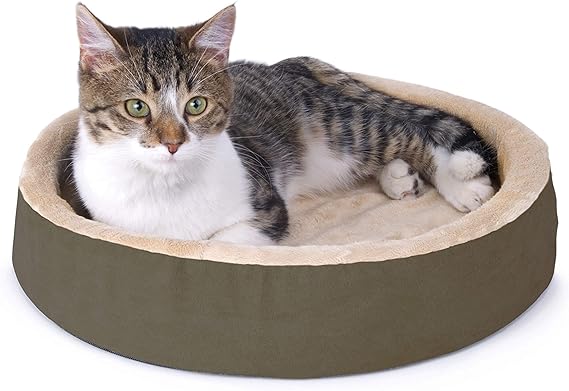 K&H Heated Cat Bed, Thermo-Kitty Cuddle Up Indoor, Safety Listed, 16in | Removable Waterproof Cat Heating Pad, For Indoor Cats & Dogs, Orthopedic Base Warming Pet Bed, Low Sides, Machine Washable