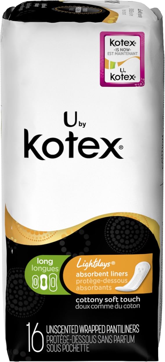 U by Kotex Absorbent Liners, Long, Individually Wrapped, Unscented, Long, 16 Count