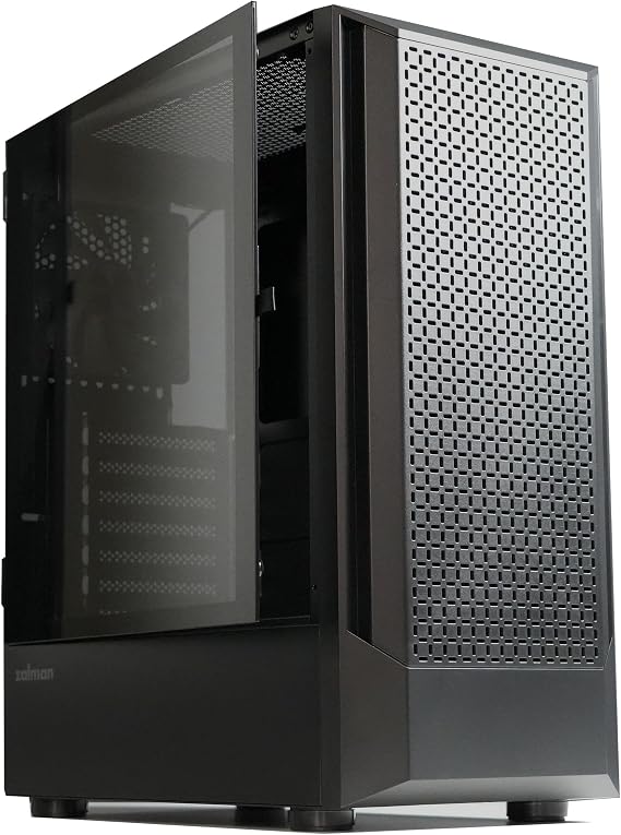 Zalman FIT ベーシック ATX ミッドタワー PCケース、高風量メッシュパネル、120mm PWMファン1個、強化ガラス製サイドパネル、360mm AIOラジエーター、325mm GPU、最大6X 120mmファン、デスクトップコンピューターシャーシに対応
