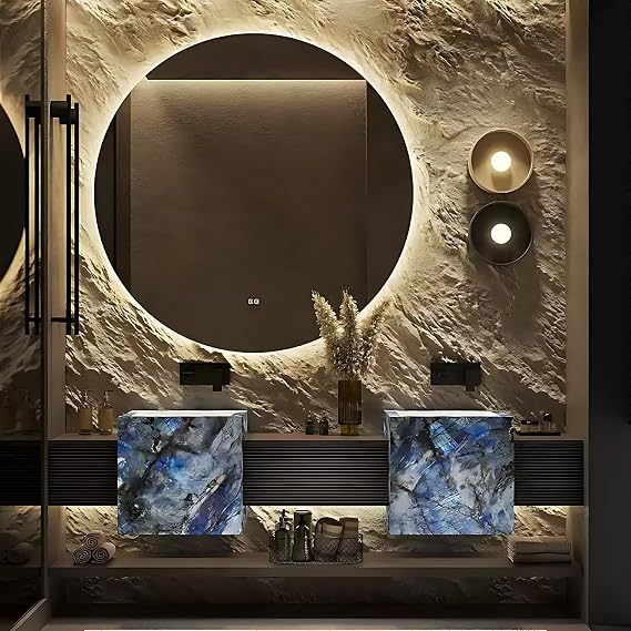 52IN Double Sink Bathroom Vanity - Wall-Mounted Bathroom Vanity Cabinet with Smart LED Anti-Fog Mirror, Seamless Basin & Waterproof Solid Wood, Complete Accessories, Fully Assembled, Blue