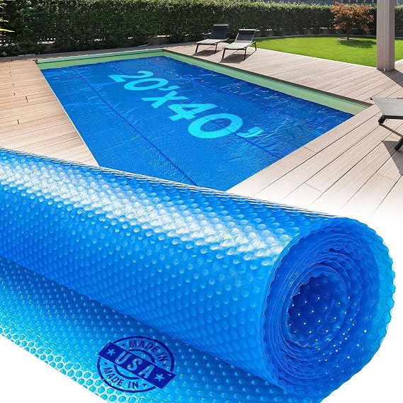 20' x 40' Rectangle Solar Cover for Inground and Above Ground Pools, 12 Mil - Premium Heavy Duty Solar Blanket for Above Ground Pool, Blue - Made in USA