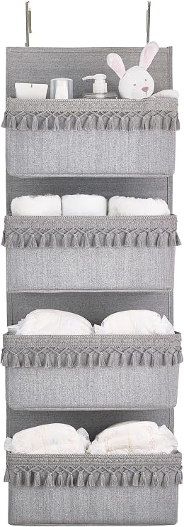 Dahey Over The Door Organizer 4 Pockets Hanging Behind Door Storage, Grey