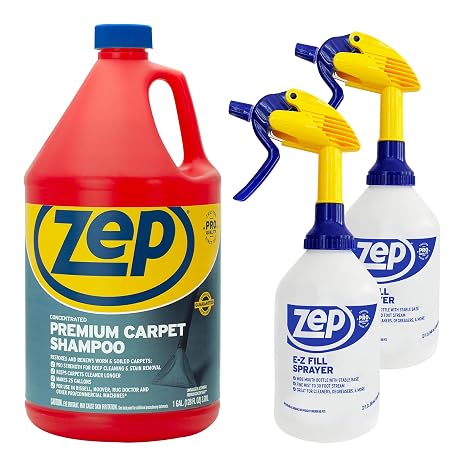 Zep Concentrated Premium Carpet Shampoo Deep Clean Carpets & Remove Tough Stains 1 Gallon E-Z Fill Sprayer 2-Pack Bundle
