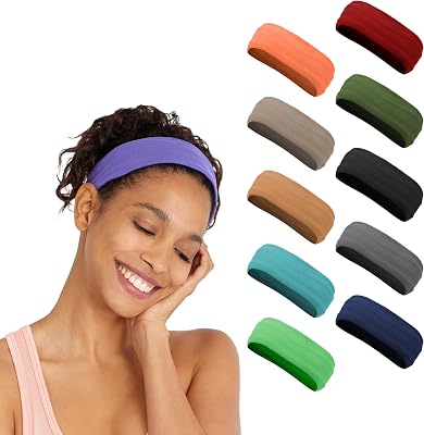 Workout Headbands -10 Pack | Sweatbands for Women Mens Girls Boys | Non Slip Sweatbands for Yoga Running Fitness | Wicking Hairbands