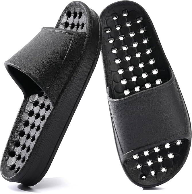 Shower Shoes for Women and Men with Drain Holes Massage Slide Sandals Soft Cushioned Anti-Slip Pool Slides Comfort Thick Soled Waterproof Gym Shower Shoes Quick Drying Bathroom Spa Slippers