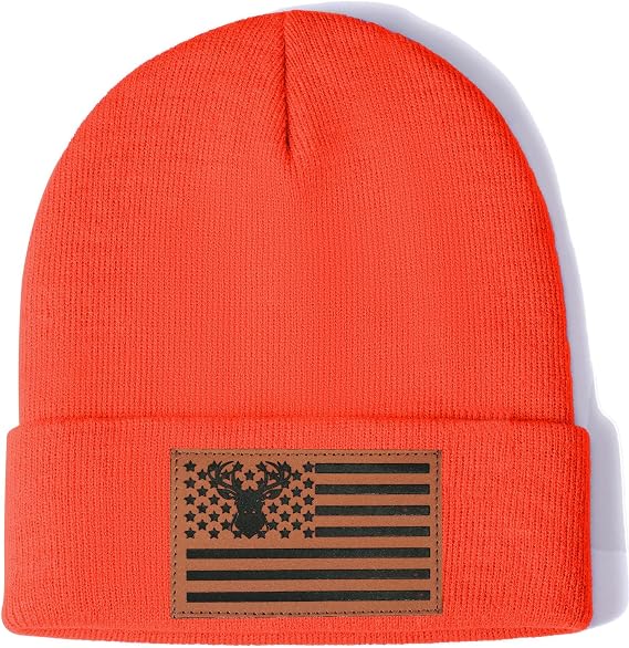 Ameican Flag Hunting Fishing Gifts Beanie Hat for Men Grandpa Dad Husband Hunters Deer Duck Retirement Gifts Gear Stuff